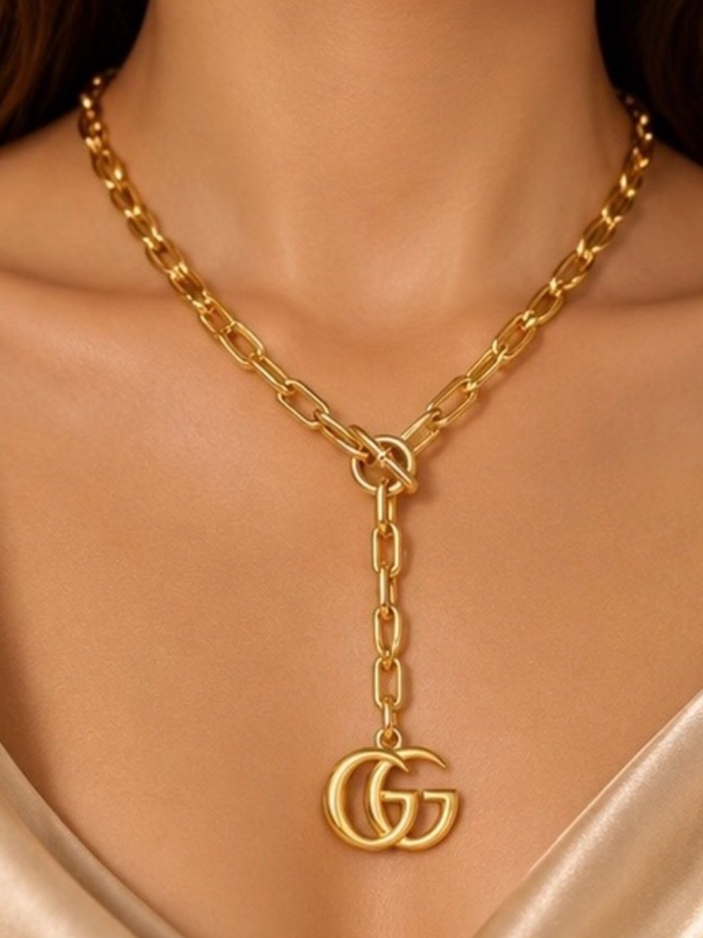 Gold Double G Pendant Y Chain Statement Necklace Fifi Closet